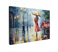 MuchoWow© Canvas Wall Art 47"x31" / 120x80 cm Decor Paintings Prints framed on Canvas Decorations Wallart Oil painting - Umbrella - Woman - Street - Art