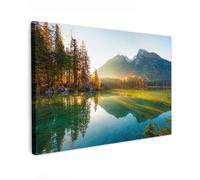 MuchoWow© Canvas Wall Art 47"x31" / 120x80 cm Decor Paintings Prints framed on Canvas Decorations Wallart Lake - Forest - Mountains - Nature - Sun - Landscape