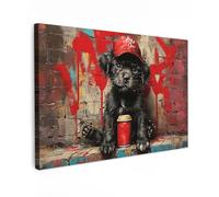 MuchoWow© Canvas Wall Art 47"x31" / 120x80 cm Decor Paintings Prints framed on Canvas Decorations Wallart Graffiti - Dog - Pet - Puppy - Banksy