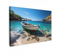 MuchoWow© Canvas Wall Art 47"x31" / 120x80 cm Decor Paintings Prints framed on Canvas Decorations Wallart Boat - Water - Maritime - Mountains - Nature