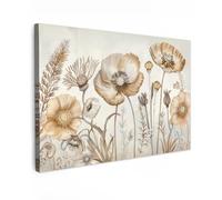 MuchoWow© Canvas Wall Art 47"x31" / 120x80 cm Decor Paintings Prints framed on Canvas Decorations Wallart Flowers - Beige - Nature - Illustration