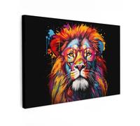 MuchoWow© Canvas Wall Art 47"x31" / 120x80 cm Decor Prints for Living Room Decorative Canvases Hall Artwork Graffiti - Lion - Glasses - Black - Banksy