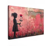 MuchoWow© Canvas Wall Art 47"x31" / 120x80 cm Decor Prints for Living Room Decorative Canvases Hall Artwork Graffiti - Girl - Pink - Street art - Rose - Banksy