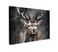 MuchoWow© Canvas Wall Art 47"x31" / 120x80 cm Decor Prints for Living Room Decorative Canvases Hall Artwork Deer - Black - Animal - Deer Head