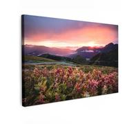 MuchoWow© Canvas Wall Art 47"x31" / 120x80 cm Home Decor Paintings for Living Room Decorations Gifts Hallway Flowers - Mountains - Landscape - Night - Sky - Pink