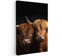 MuchoWow© Canvas Wall Art 8"x12" / 20x30 cm Decor Paintings Print framed on Canvas Pictures for Hallway Scottish Highlander - Calves - Black - Cow