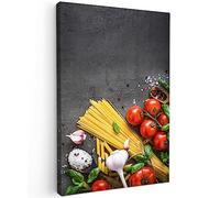 MuchoWow© Canvas Wall Art 8"x12" / 20x30 cm Decor Prints for Living Room Decorative Canvases Hall Artwork Pasta - Herbs - Tomato - Spices - Rustic