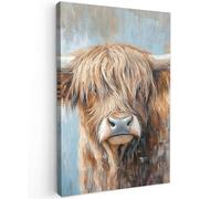MuchoWow© Canvas Wall Art Decor Hanging Pictures for Living Room Canvus | 24"x35" / 60x90 cm - Artwork Deco Walls Scottish highlander - Animals - Cow - Street