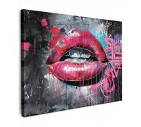 MuchoWow© Canvas Wall Art Decor Paintings Print framed on Pictures | 31"x24" / 80x60 cm - for Hallway Lips - Hot Pink - Graffiti - Paint Strokes