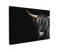 MuchoWow© Canvas Wall Art Home Decor Paintings for Living Room Decorations | 47"x31" / 120x80 cm - Gifts Hallway Scottish Highlander - Gold - Coat - Animals - Cow