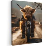 MuchoWow© Canvas Wall Art Work 12"x16" / 30x40 cm House Decoration for Living Room Home Decor Pictures Walls Scottish highlander - Motorbike - Road
