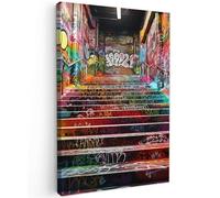 MuchoWow© Canvas Wall Art Work 16"x24" / 40x60 cm House Decoration for Living Room Home Decor Pictures Walls Stairs - Graffiti - Colours - Art