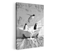 MuchoWow© Canvas Wall Art Work 20x30 cm House Decoration for Living Room Home Decor Pictures Walls Vintage - Penguin - Bathtub - Foam - Black and white