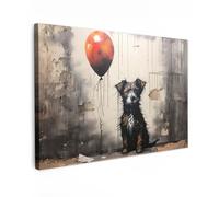 MuchoWow© Canvas Wall Art Work 24"x16" / 60x40 cm House Decoration for Living Room Home Decor Pictures Walls Graffiti - Dog - Balloon - Art - Street - Red