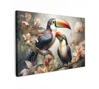 MuchoWow© Canvas Wall Art Work 24"x16" / 60x40 cm Room Decor Painting Wallfillers Picture Decoration Prints Toucan - Birds - Flowers - Jungle