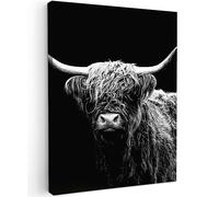 MuchoWow© Canvas Wall Art Work 24"x31" / 60x80 cm Room Decor Painting Wallfillers Picture Decoration Prints Scottish Highlander - Cow - Black - White - Animals