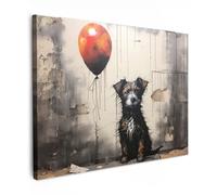 MuchoWow© Canvas Wall Art Work 28"x20" / 70x50 cm House Decoration for Living Room Home Decor Pictures Walls Graffiti - Dog - Balloon - Art - Street - Red