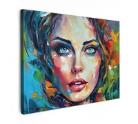 MuchoWow© Canvas Wall Art Work 28"x20" / 70x50 cm Room Decor Painting Wallfillers Picture Decoration Prints Face - Woman - Oil paint - Colourful - Art