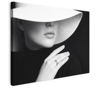 MuchoWow© Canvas Wall Art Work 31"x24" / 80x60 cm Room Decor Painting Wallfillers Picture Decoration Prints Woman - Hat - Hand - Black - White - Classic