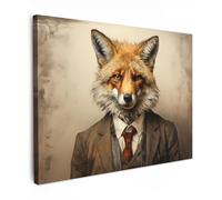 MuchoWow© Canvas Wall Art Work 31"x24" / 80x60 cm Room Decor Painting Wallfillers Picture Decoration Prints Vintage - Fox - Suit - Animals - Light