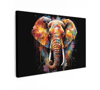 MuchoWow© Canvas Wall Art Work 35"x24" / 90x60 cm House Decoration for Living Room Home Decor Pictures Walls Elephant - Graffiti - Black - Animals - Colours