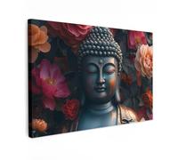 MuchoWow© Canvas Wall Art Work 35"x24" / 90x60 cm House Decoration for Living Room Home Decor Pictures Walls Buddha - Flowers - Image - Art