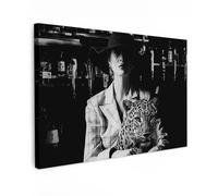 MuchoWow© Canvas Wall Art Work 35"x24" / 90x60 cm Room Decor Painting Wallfillers Picture Decoration Prints Woman - Leopard - Luxury - Black - White - Animal