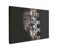 MuchoWow© Canvas Wall Art Work 35"x24" / 90x60 cm Room Decor Painting Wallfillers Picture Decoration Prints Lion - Black - Quote - Animals - ‘No guts no glory no legend no story’