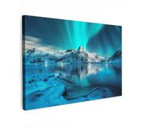 MuchoWow© Canvas Wall Art Work 47"x31" / 120x80 cm House Decoration for Living Room Home Decor Pictures Walls Northern lights - Ice - Snow - Norway - Blue - Mountains