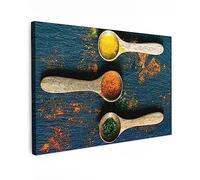 MuchoWow© Canvas Wall Art Work 47"x31" / 120x80 cm House Decoration for Living Room Home Decor Pictures Walls Spices - Spoon - Herbs - Brown - Yellow - Green