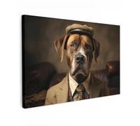 MuchoWow© Canvas Wall Art Work 47"x31" / 120x80 cm House Decoration for Living Room Home Decor Pictures Walls Vintage - Dog - Hat - Suit - Bench - Brown