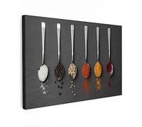 MuchoWow© Canvas Wall Art Work 47"x31" / 120x80 cm Room Decor Painting Wallfillers Picture Decoration Prints Spices - Spoons - Table - Rustic - Spices