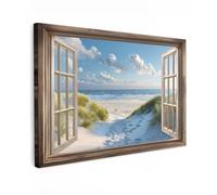 MuchoWow© Canvas Wall Art Work 47"x31" / 120x80 cm Room Decor Painting Wallfillers Picture Decoration Prints View - Beach - Window - Dunes - Sea