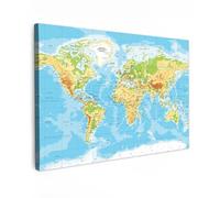 MuchoWow© Canvas Wall Art Work 47"x31" / 120x80 cm Room Decor Painting Wallfillers Picture Decoration Prints World map - Blue - Earth - Educational