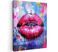 MuchoWow© Canvas Wall Art Work Room Decor Painting Wallfillers Picture | 12"x16" / 30x40 cm - Decoration Prints Graffiti - Lips - Hot Pink - Painted