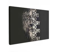 MuchoWow© Canvas Wall Art Work Room Decor Painting Wallfillers Picture | 47"x31" / 120x80 cm - Decoration Prints Lion - Black - Quote - Animals - ‘No guts glory legend story’