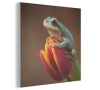MuchoWow© Felt Panel 50x50 cm Room Style Piece Wallfillers Visual Display Decoration Wall Art Close-up - Frog - Tulip - Red