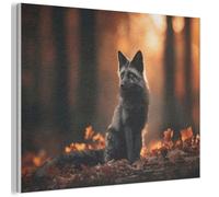 MuchoWow© Felt Panel 80x60 cm Framed Print Painting for Entryway Interior Accent Decoration Wall Art Fox - Black - Forest - Autumn leaves