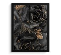 MuchoWow© Framed Wall Art 30x40 cm Walls Bedrooms Frame Large Office Deco Prints Decorations Paintings With Colourful Wallart Hallway Modern Roses - Black - Flowers - Gold