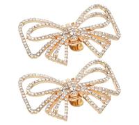 MUCKLILY 1 Pair Detachable Rhinestone Shoe Clips Bow Shoe Charms for Women Wedding Bridal Fashionable