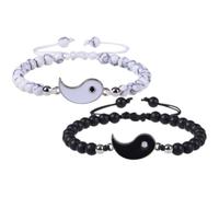 MUCKLILY 1 Pair Yin Yang Bracelets for Couples Natural Stone Strand Bracelet with Unique Handwoven Design, Bring Good Wishes and Develop Romance, for Wedding and Engagement Gifts