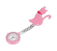 MUCKLILY 1 PC Cute Cat Quartz Pocket Watch for Nurses Portable Clip Design Stylish Hanging Fob Watch Easy to Wear for Nurses and Pink Color with Dial