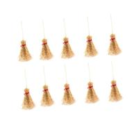 MUCKLILY 10pcs Large Mini Broom Witch Prop Pendant with Red Rope, Halloween Broom for Witches Hanging Decoration and Costume Accessory