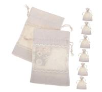 MUCKLILY 10pcs Small Printed Canvas Drawstring Bags with Lace Trim, Window Portable Pouches for Jewelry Storage, Candy, Party Favors, Packaging, 10x14cm
