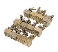 MUCKLILY 12pcs Brass Zodiac Animal Figurines Retro Style Office Zodiac Ornaments Traditional Chinese Culture Keychain Pendants for Home Decoration