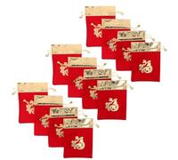 MUCKLILY 12pcs Velvet Drawstring Bags with Fu Character, 12x16cm Red Chinese Lucky Pouches for Lunar New Year Candy, Jewelry, and Wrapping, Reusable Favor Bags for Wealth and Health