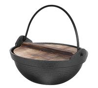 MUCKLILY 18cm Iron Hanging Pot Japanese Style Small Hot Pot Stewing Wooden Lid Easy to Carry