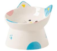 MUCKLILY 1pcs Cat Neck Guard Bowl Cat Bowl Stable Bottom without Burr Ceramic Shallow and Wide round Design for Daily Life Use with Pets