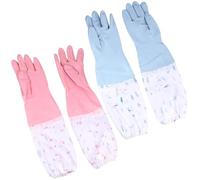 MUCKLILY 2 Pair Thickened Waterproof Rubber Gloves with Flocked Lining, Long Protective Kitchen and Dishwashing Gloves for Household Cleaning and Laundry (Size S, Random Soft Random Color