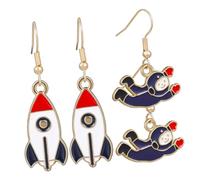 MUCKLILY 2 Pairs Astronaut Rocket Ship Drop Dangle Earrings for Women Retro Space Pendant Ear Accessories Lightweight Vintage Jewelry